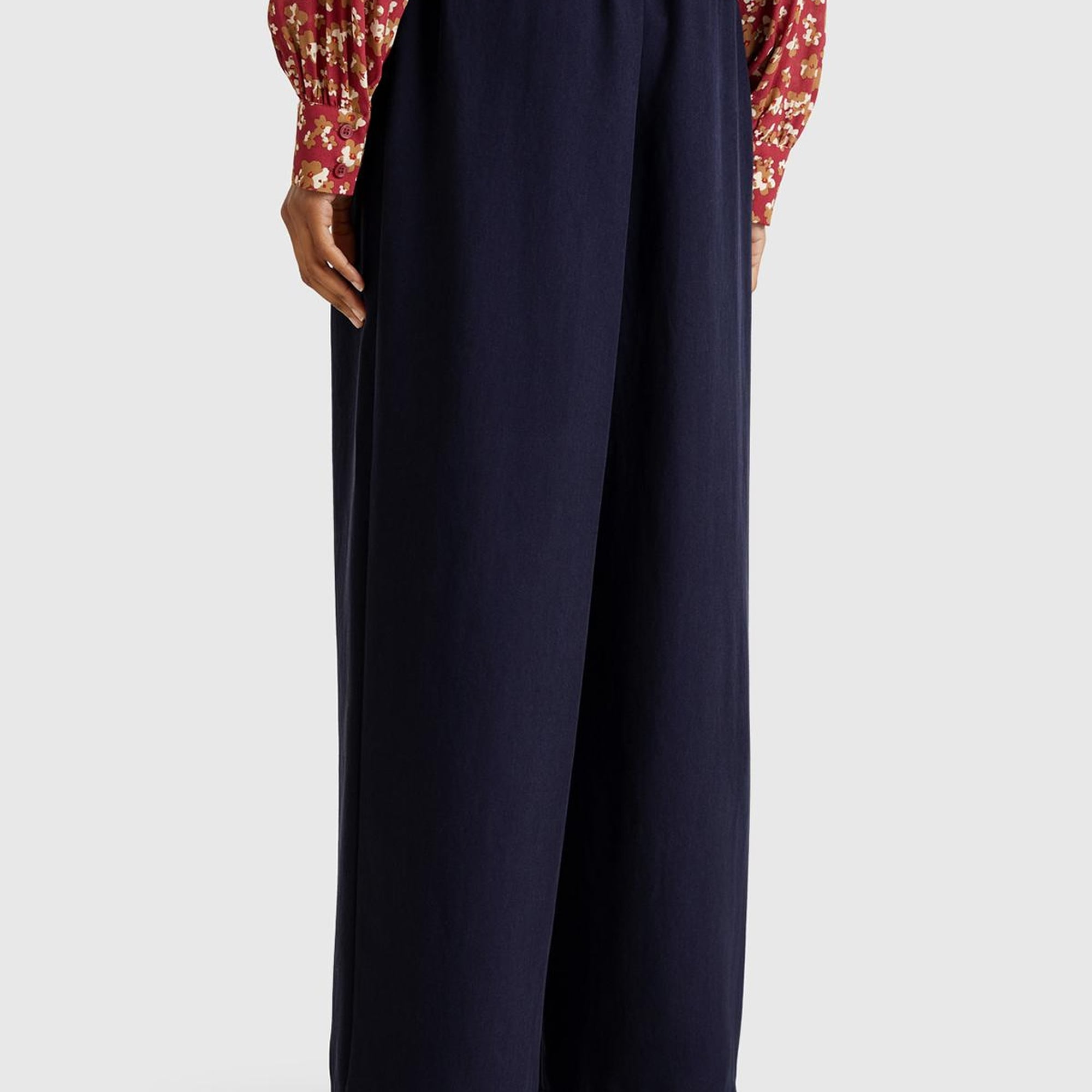 Kadın Lacivert Liyosel Karışımlı Beli Lastikli Geniş Paça Pantolon