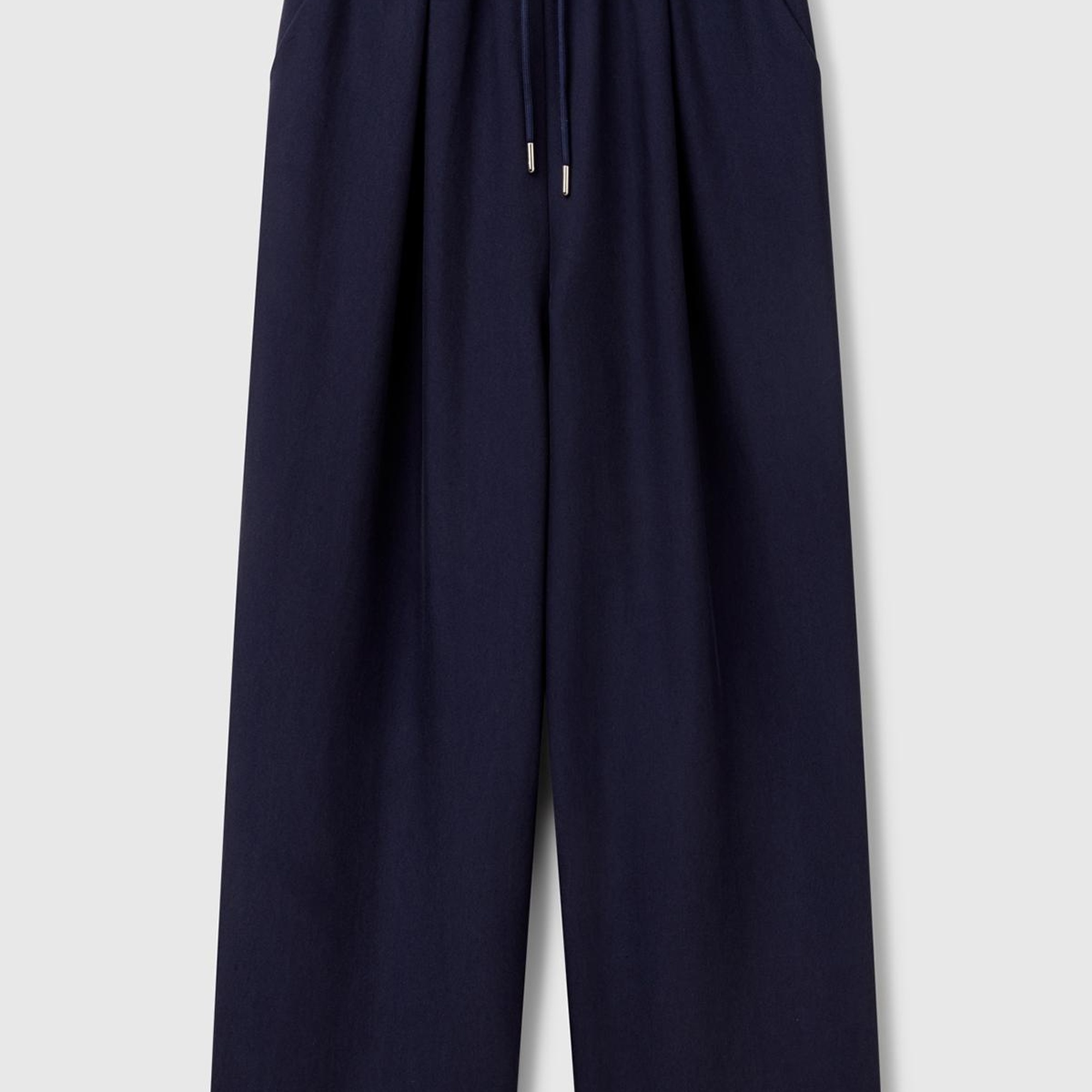 Kadın Lacivert Liyosel Karışımlı Beli Lastikli Geniş Paça Pantolon