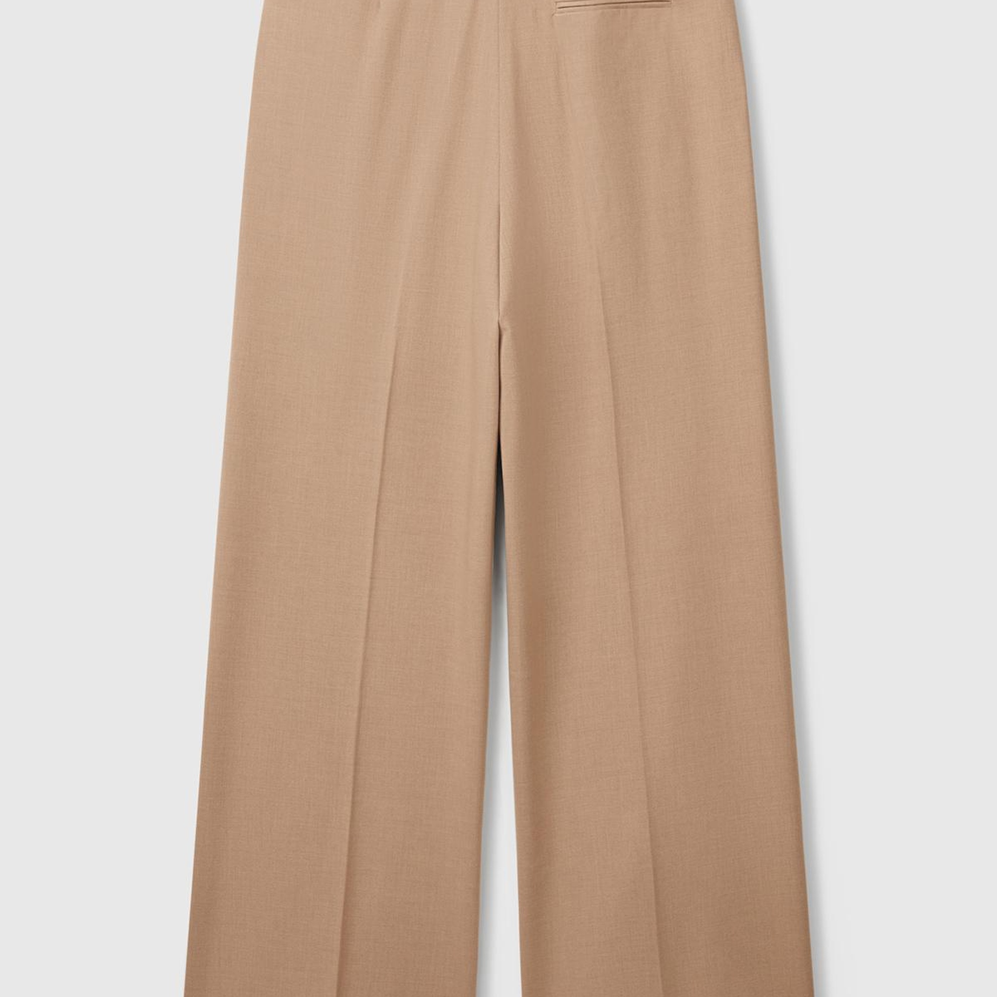 Kadın Bej Streç Kumaşlı Yüksek Bel Wide Leg Pantolon