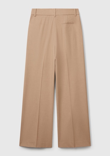  Kadın Bej Streç Kumaşlı Yüksek Bel Wide Leg Pantolon