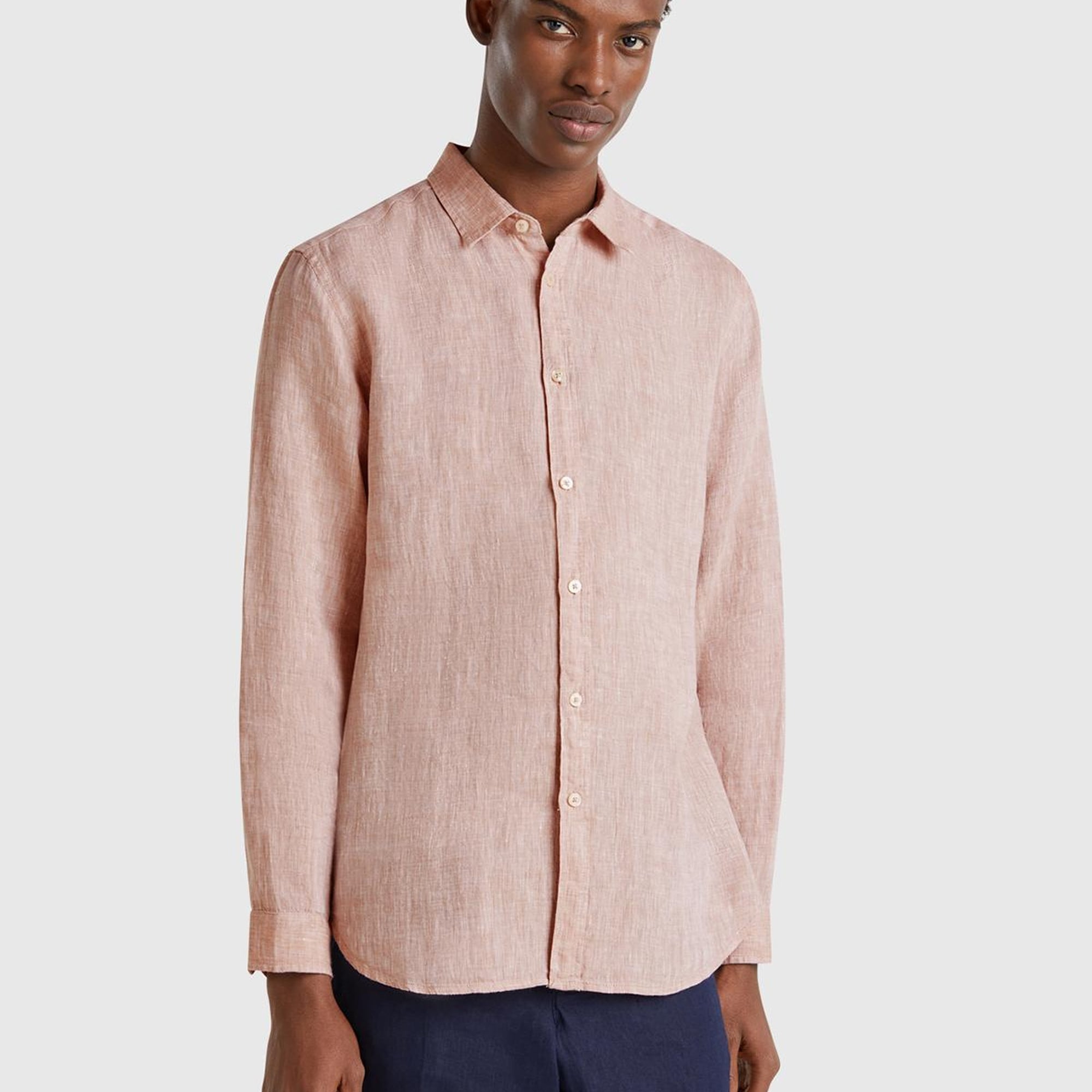 Erkek Bej %100 Keten Gömlek