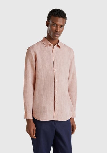  Erkek Bej %100 Keten Gömlek