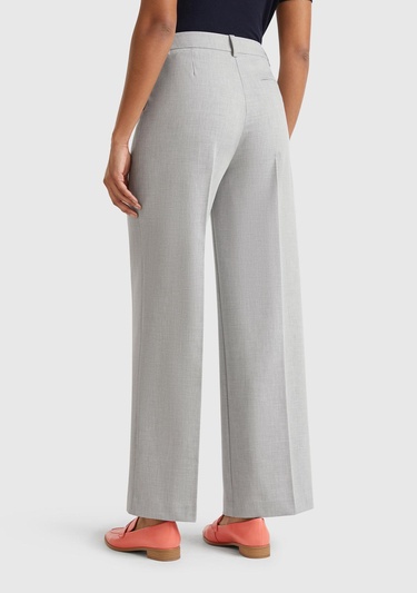  Kadın Gri Streç Kumaşlı Yüksek Bel Wide Leg Pantolon