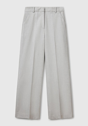  Kadın Gri Streç Kumaşlı Yüksek Bel Wide Leg Pantolon