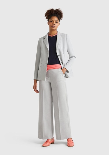  Kadın Gri Streç Kumaşlı Yüksek Bel Wide Leg Pantolon