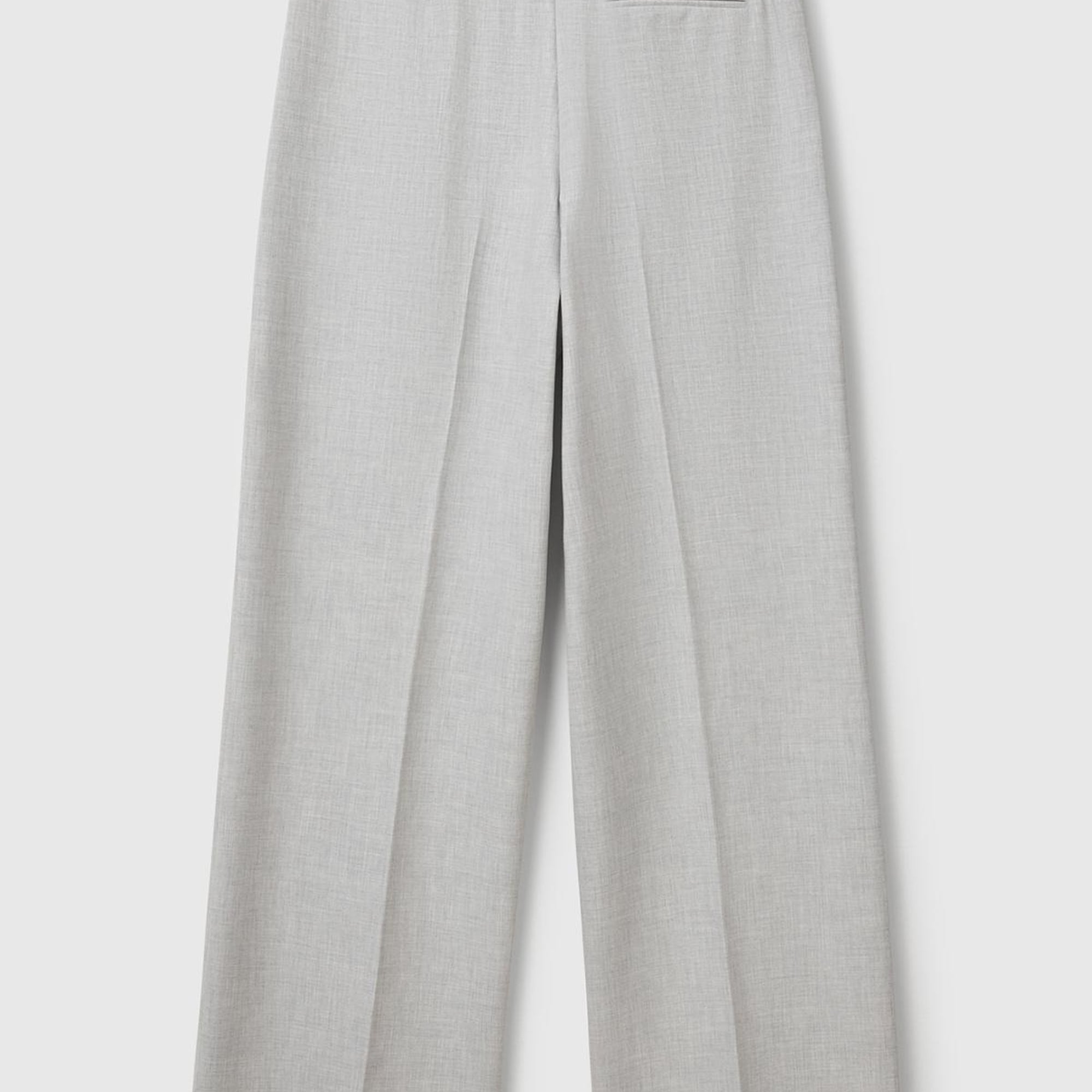 Kadın Gri Streç Kumaşlı Yüksek Bel Wide Leg Pantolon