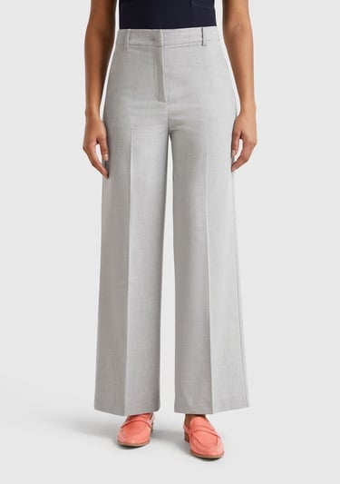  Kadın Gri Streç Kumaşlı Yüksek Bel Wide Leg Pantolon