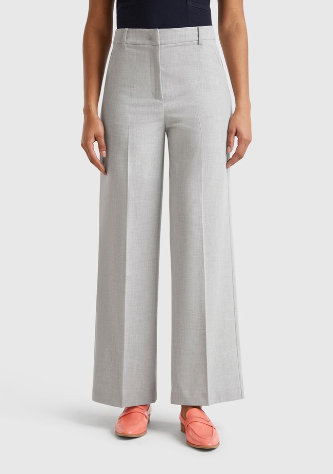  Kadın Gri Streç Kumaşlı Yüksek Bel Wide Leg Pantolon