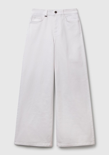  Kadın Beyaz Streç Pamuklu Arkası Logo Etiketli Bol Kesim Pantolon