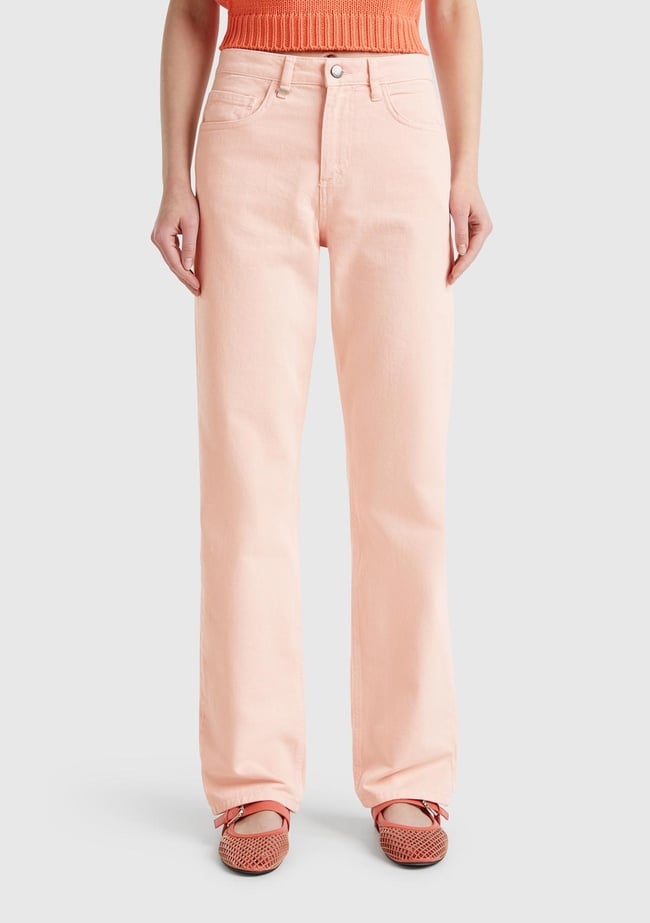  Kadın Pembe %100 Pamuk Normal Bel Regular Fit Denim Pantolon