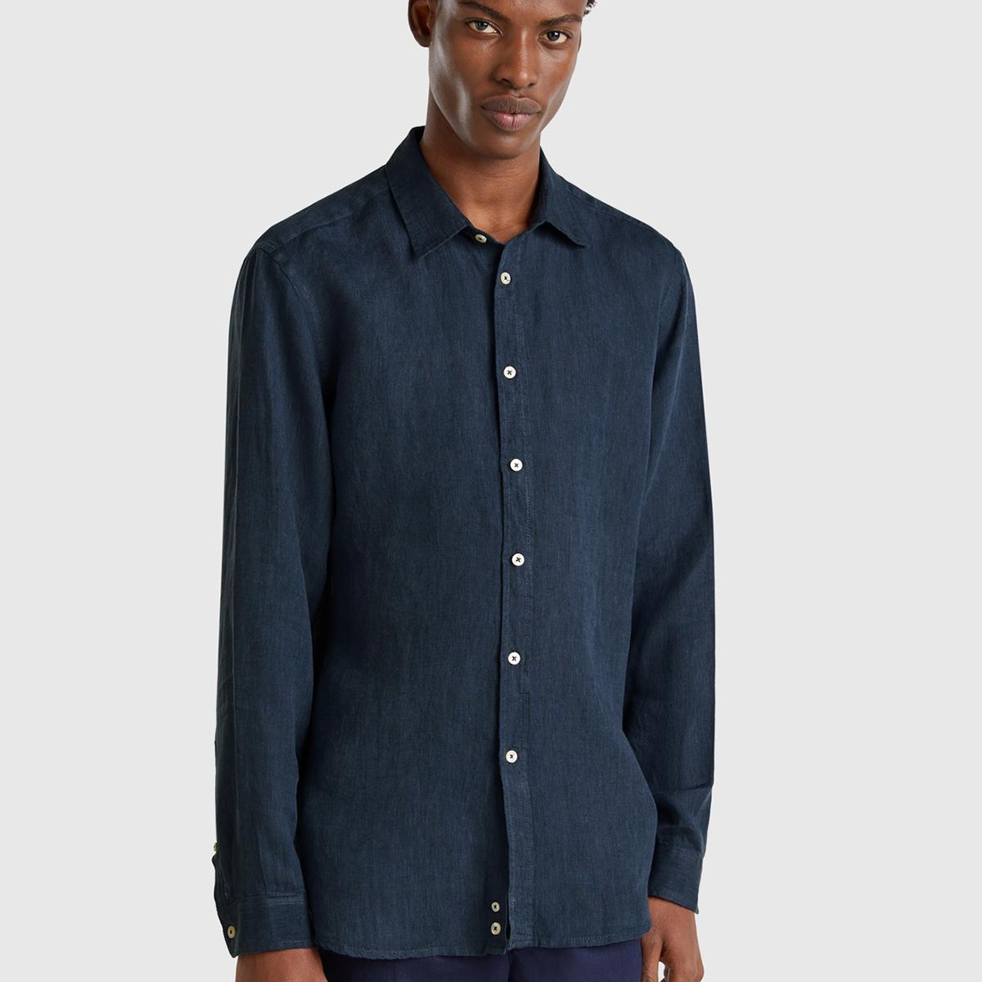 Erkek Lacivert %100 Keten Gömlek