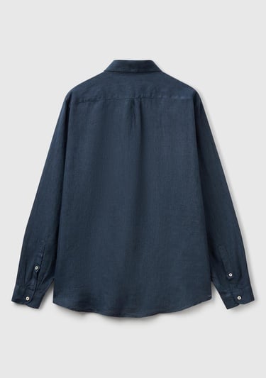  Erkek Lacivert %100 Keten Gömlek
