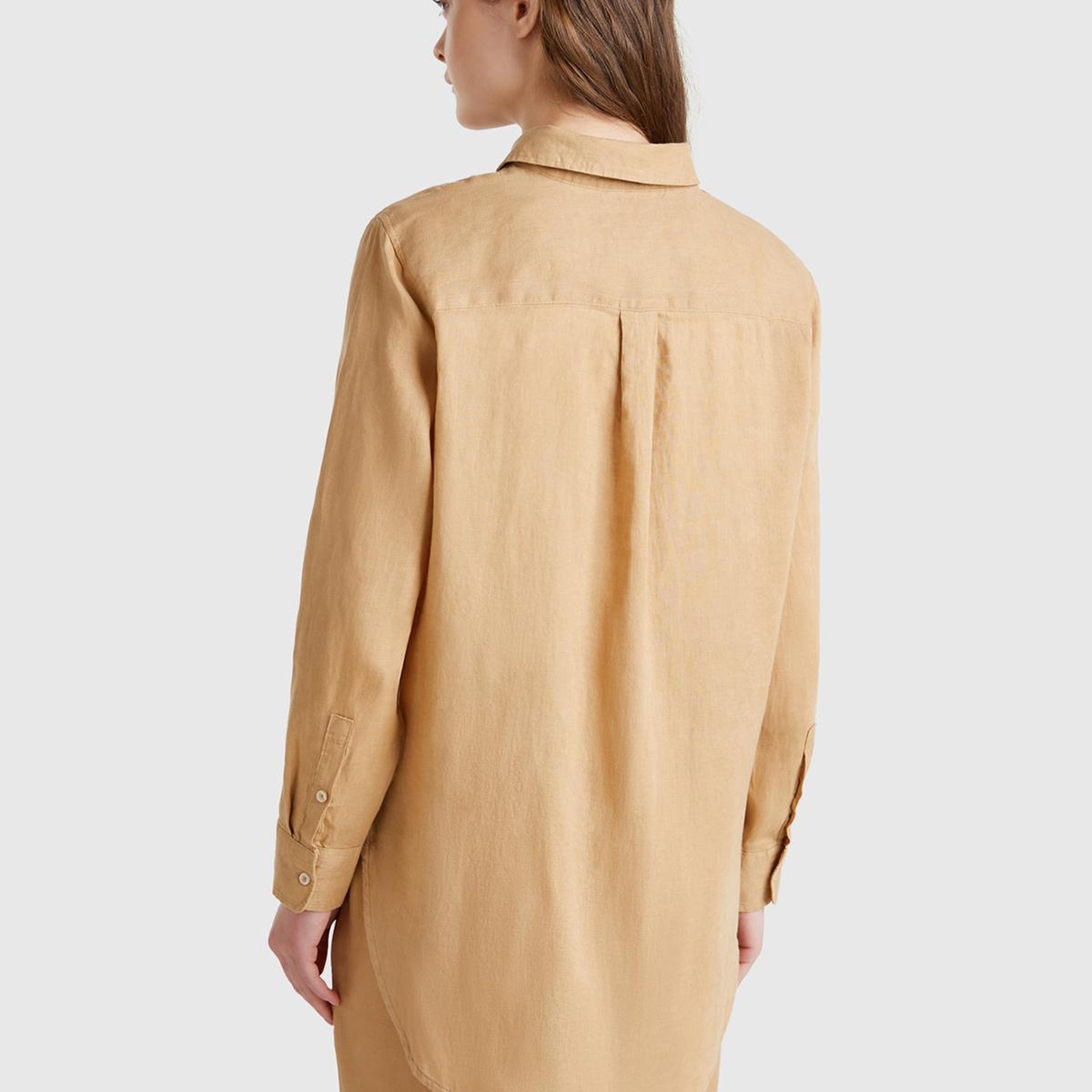 Kadın Bej %100 Keten Gömlek