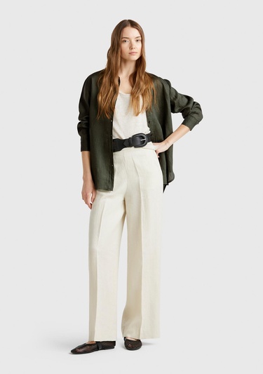  Kadın Haki %100 Keten Gömlek