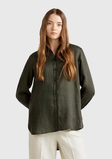  Kadın Haki %100 Keten Gömlek