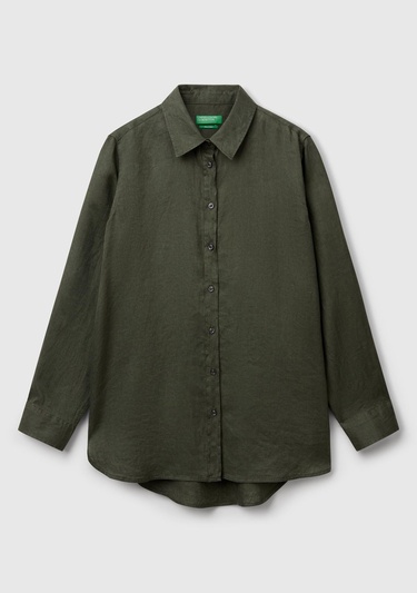  Kadın Haki %100 Keten Gömlek