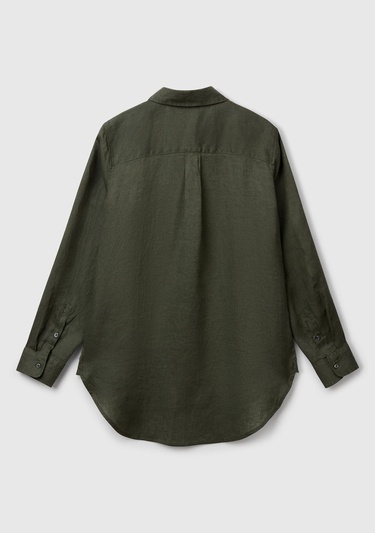  Kadın Haki %100 Keten Gömlek