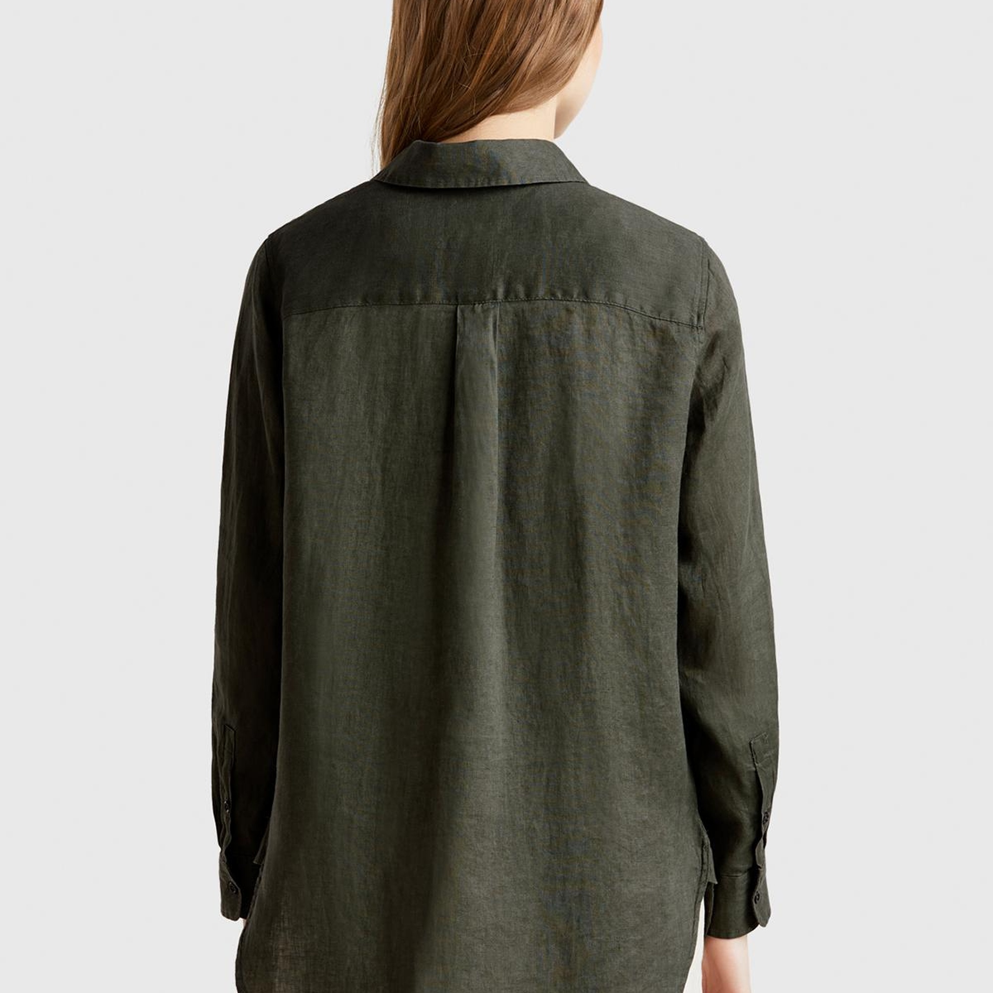 Kadın Haki %100 Keten Gömlek