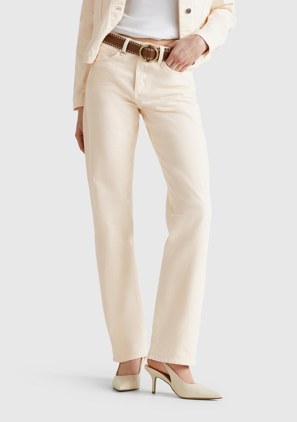  Kadın Krem %100 Pamuk Normal Bel Regular Fit Denim Pantolon