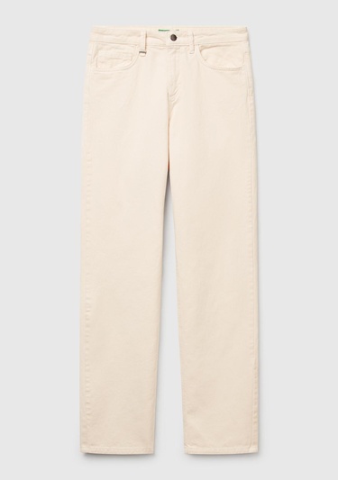  Kadın Krem %100 Pamuk Normal Bel Regular Fit Denim Pantolon