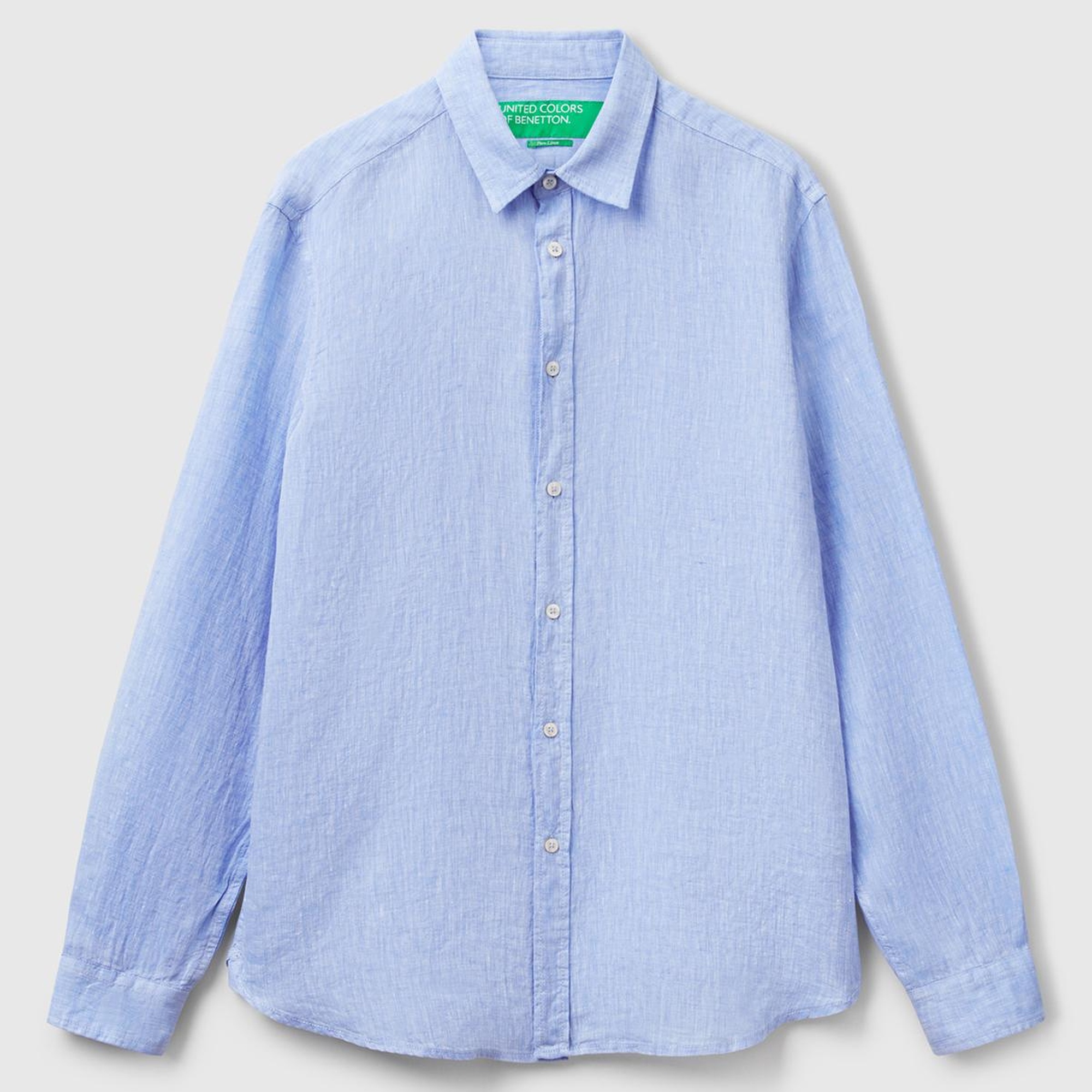 Erkek Mavi %100 Keten Gömlek