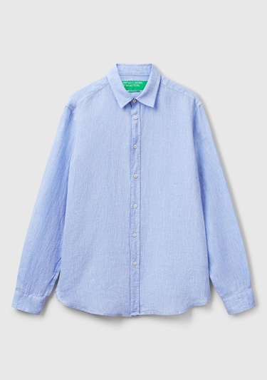  Erkek Mavi %100 Keten Gömlek