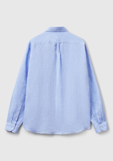  Erkek Mavi %100 Keten Gömlek