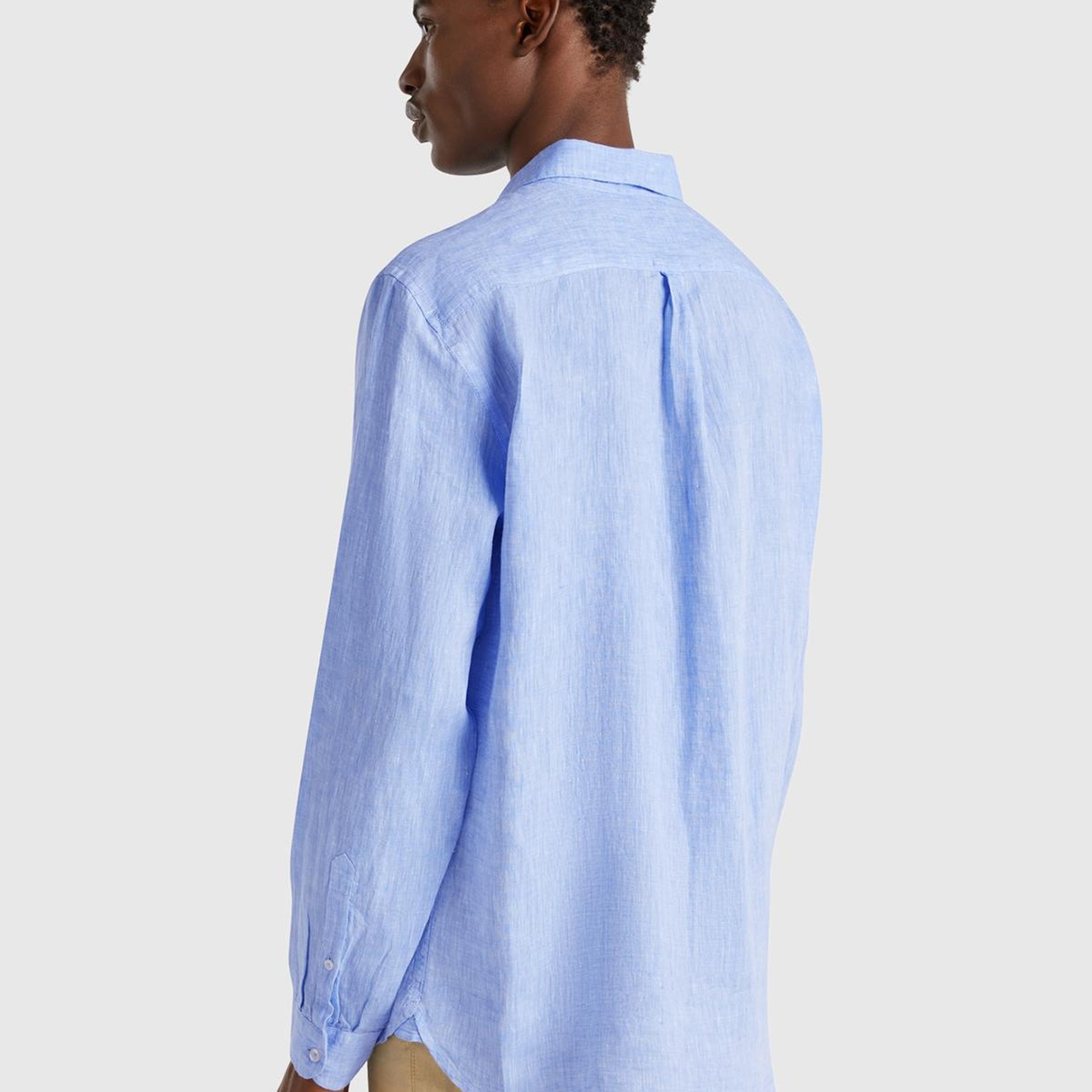 Erkek Mavi %100 Keten Gömlek