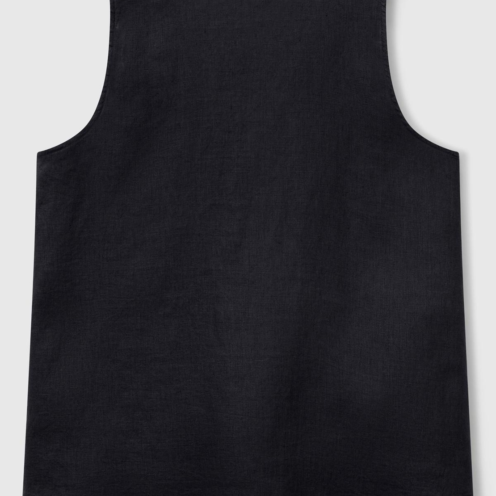 Kadın Siyah %100 Keten V Yaka Kolsuz Geniş Kesim Bluz