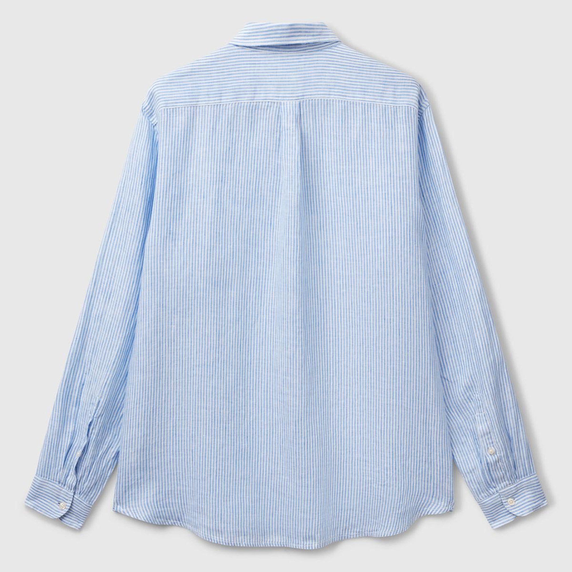 Erkek Açık Mavi Çizgili %100 Keten Gömlek