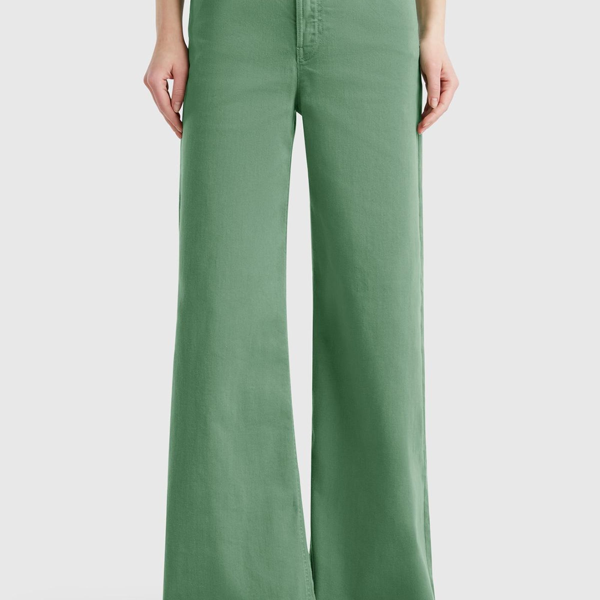 Kadın Açık Yeşil Streç Pamuklu Arkası Logo Etiketli Bol Kesim Pantolon