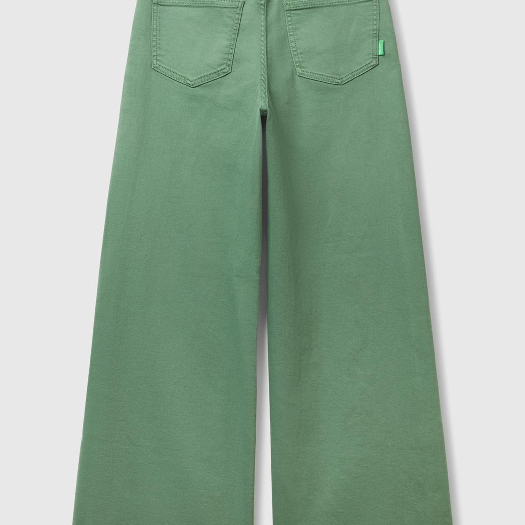 Kadın Açık Yeşil Streç Pamuklu Arkası Logo Etiketli Bol Kesim Pantolon