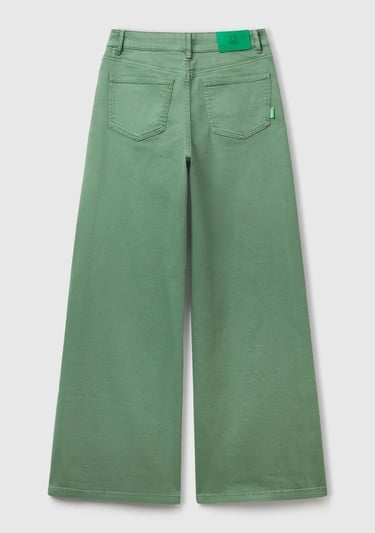  Kadın Açık Yeşil Streç Pamuklu Arkası Logo Etiketli Bol Kesim Pantolon