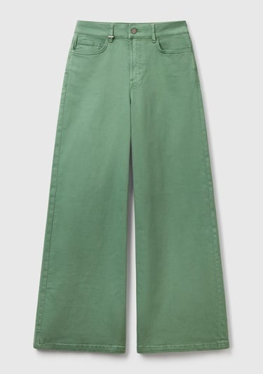  Kadın Açık Yeşil Streç Pamuklu Arkası Logo Etiketli Bol Kesim Pantolon