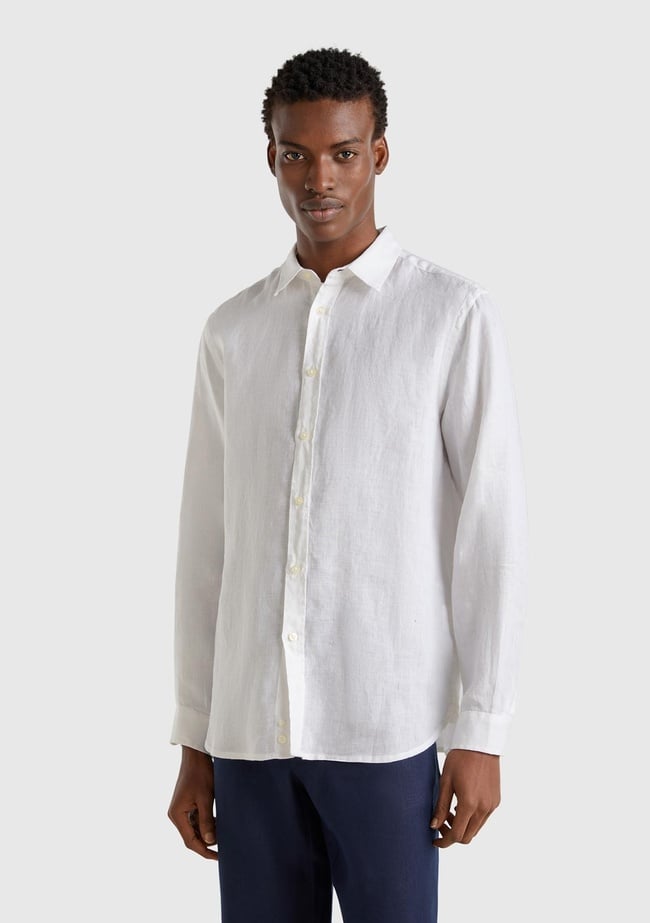  Erkek Beyaz %100 Keten Gömlek