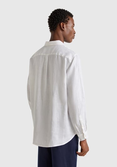  Erkek Beyaz %100 Keten Gömlek