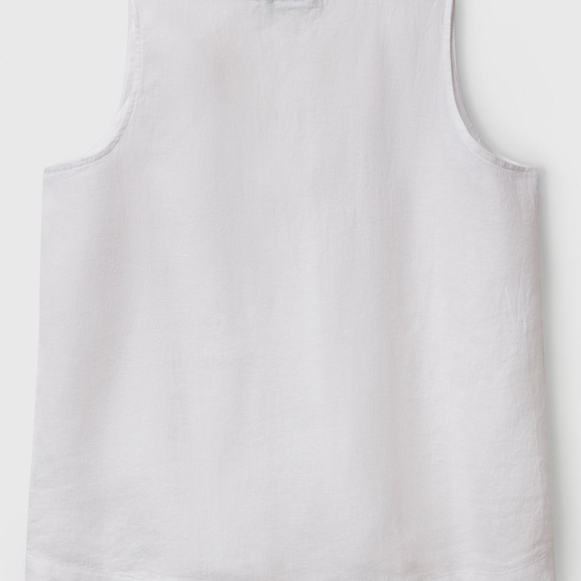 Kadın Beyaz %100 Keten V Yaka Kolsuz Geniş Kesim Bluz