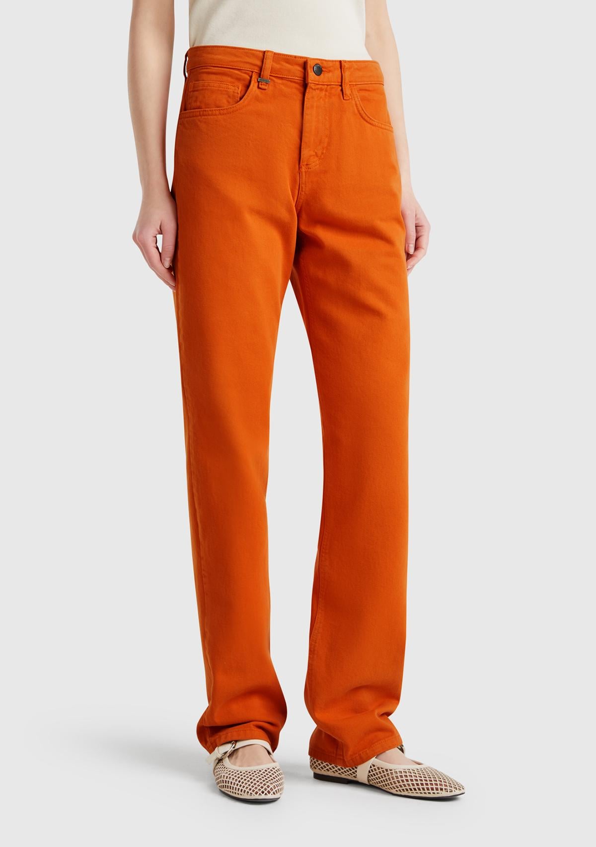  Kadın Turuncu %100 Pamuk Normal Bel Regular Fit Denim Pantolon