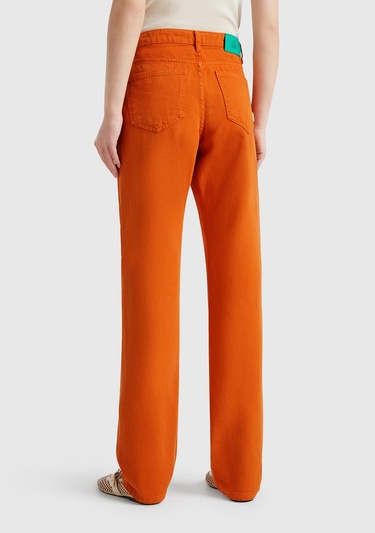  Kadın Turuncu %100 Pamuk Normal Bel Regular Fit Denim Pantolon