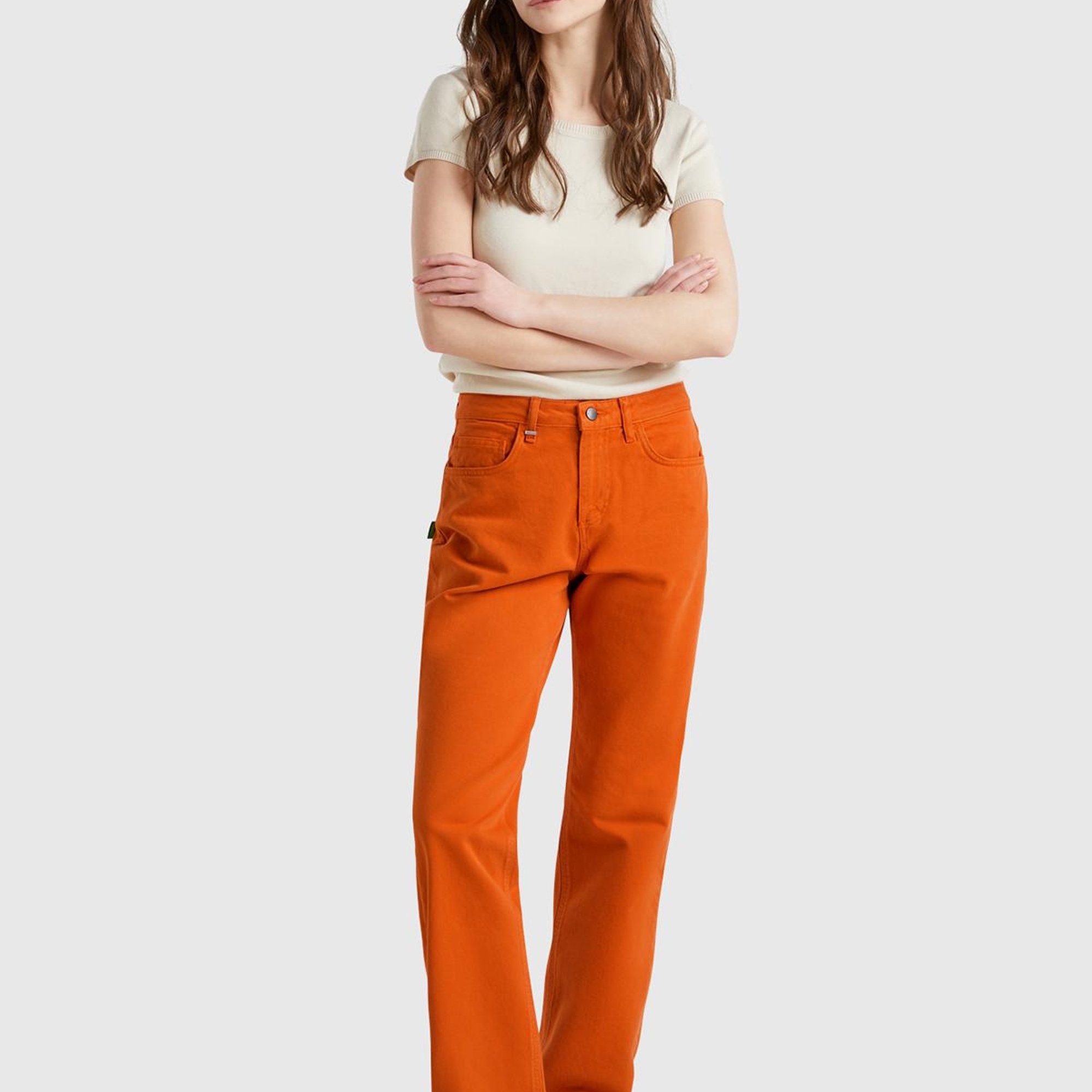 Kadın Turuncu %100 Pamuk Normal Bel Regular Fit Denim Pantolon