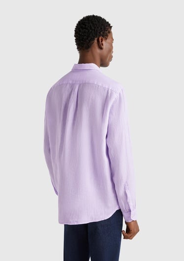  Erkek Lila %100 Keten Gömlek