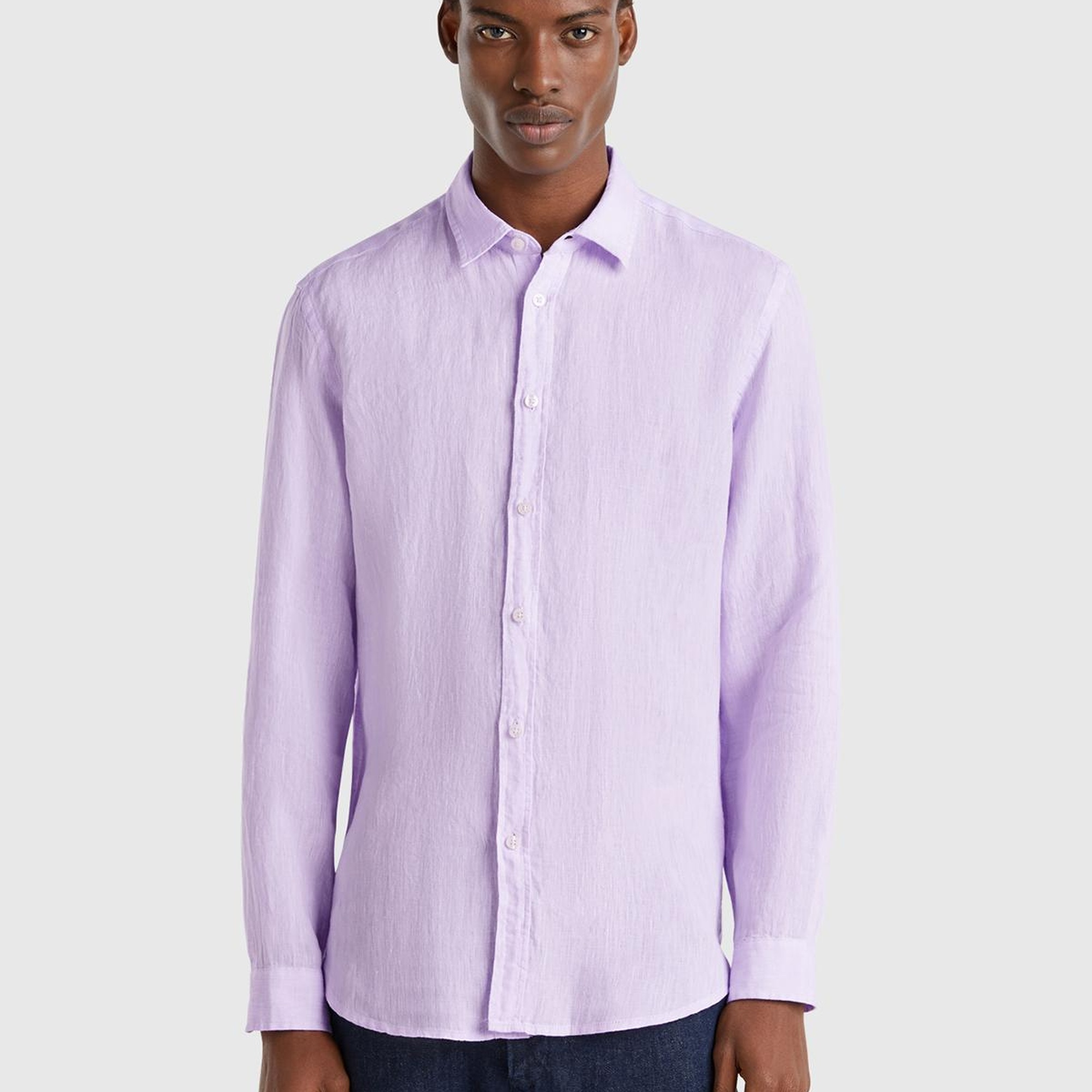 Erkek Lila %100 Keten Gömlek