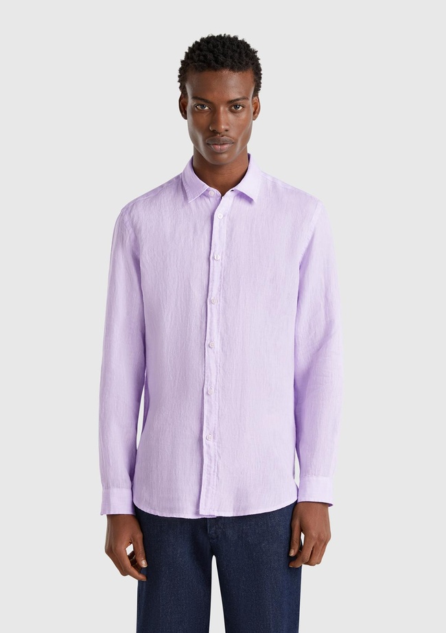  Erkek Lila %100 Keten Gömlek