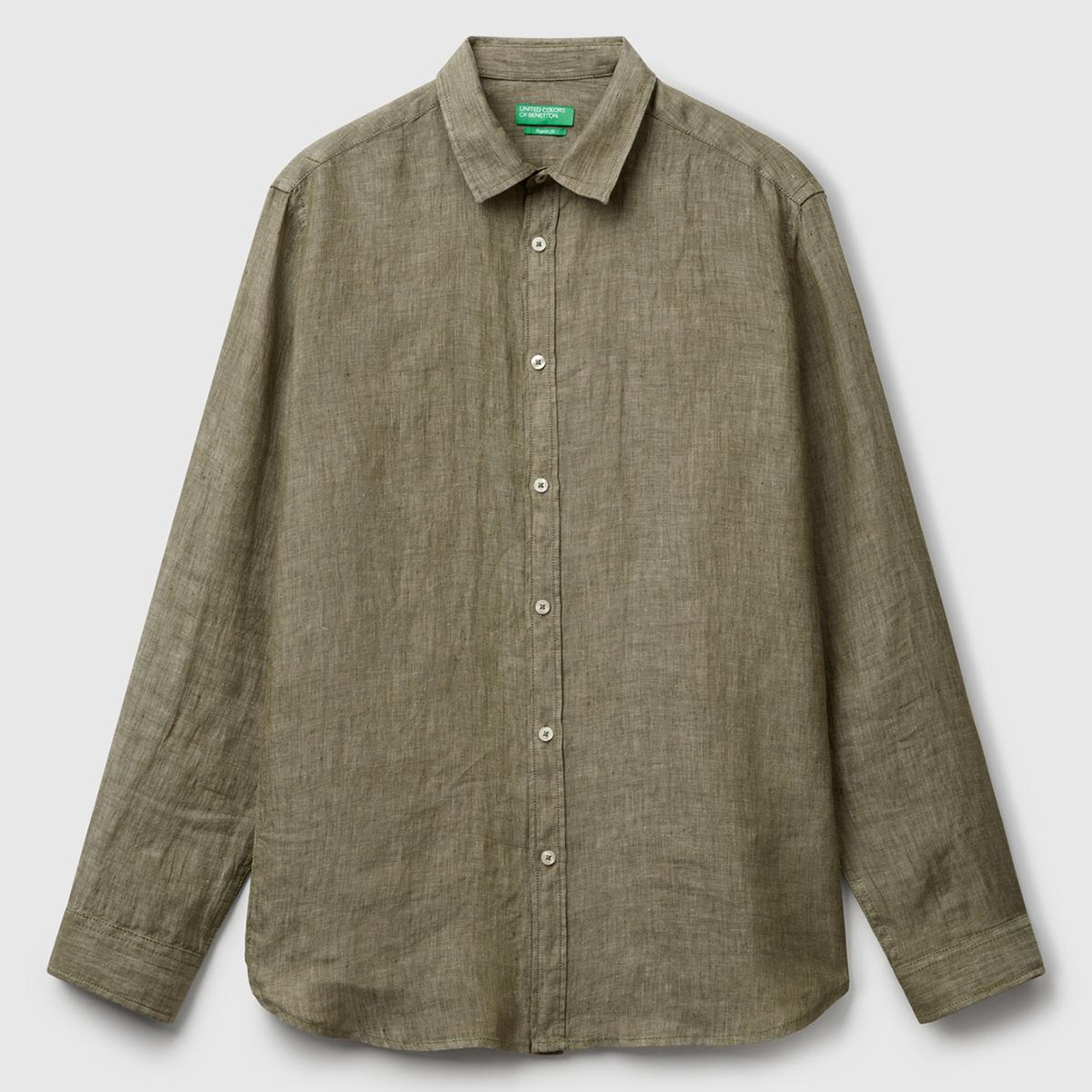 Erkek Haki %100 Keten Gömlek