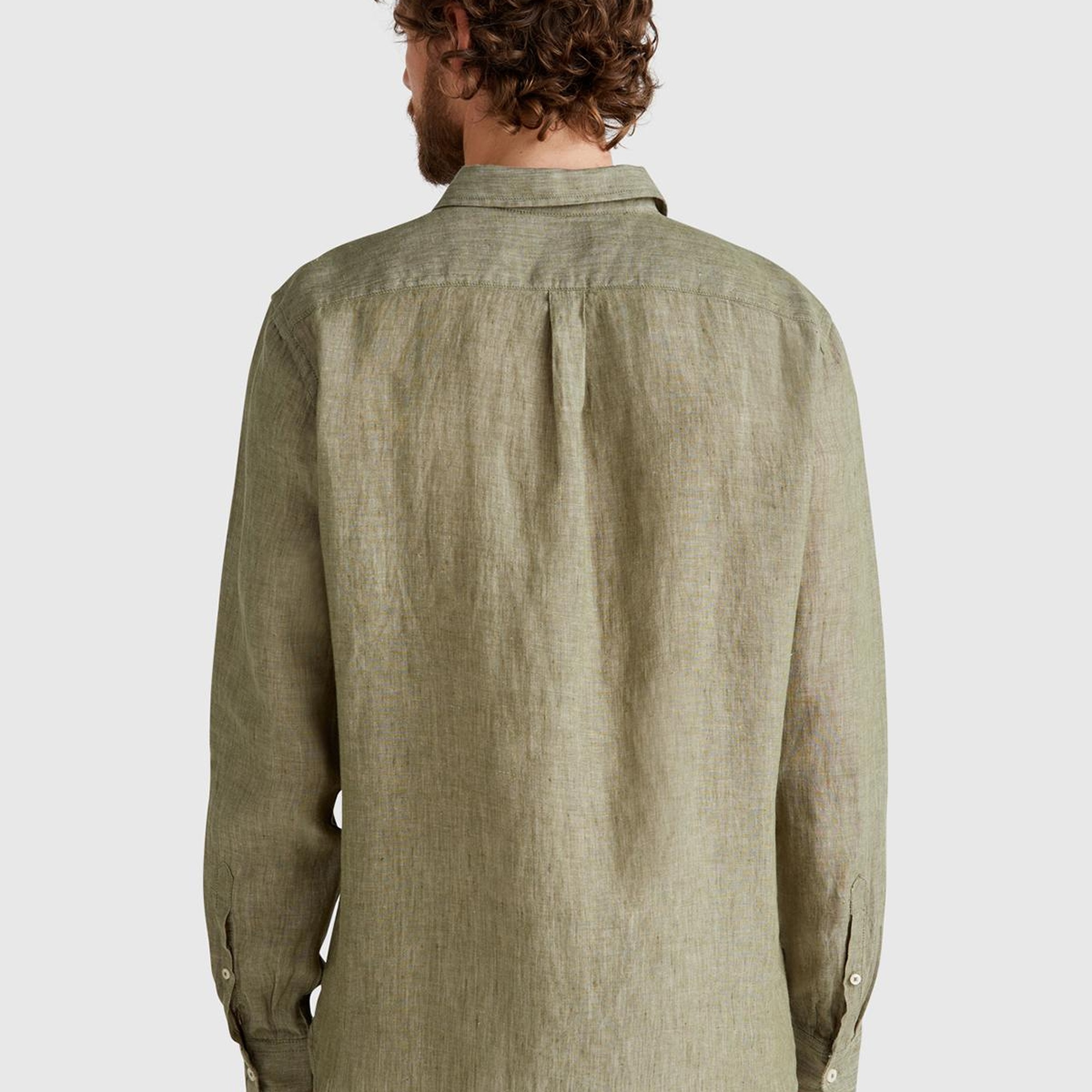 Erkek Haki %100 Keten Gömlek