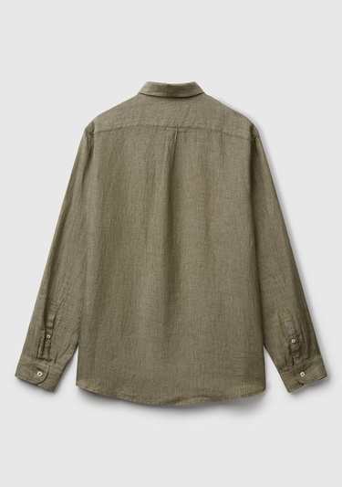  Erkek Haki %100 Keten Gömlek