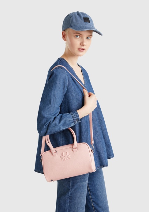  Kadın Pembe Kabartma Logolu Çift Saplı Omuz Çantası
