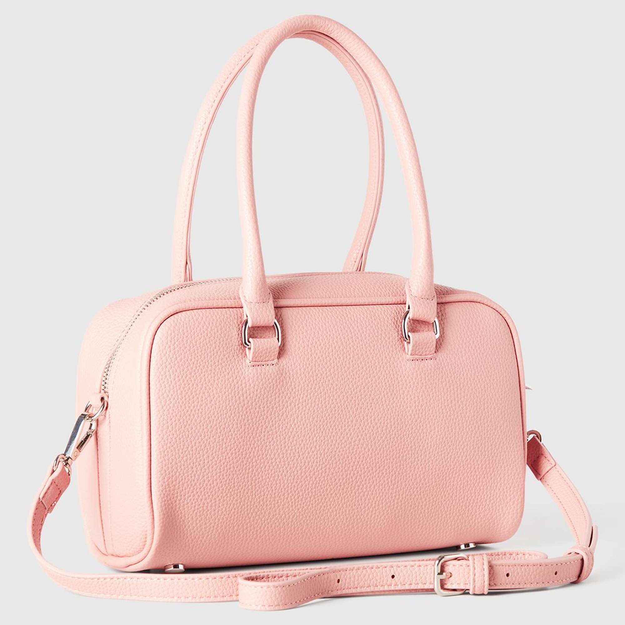 Kadın Pembe Kabartma Logolu Çift Saplı Omuz Çantası