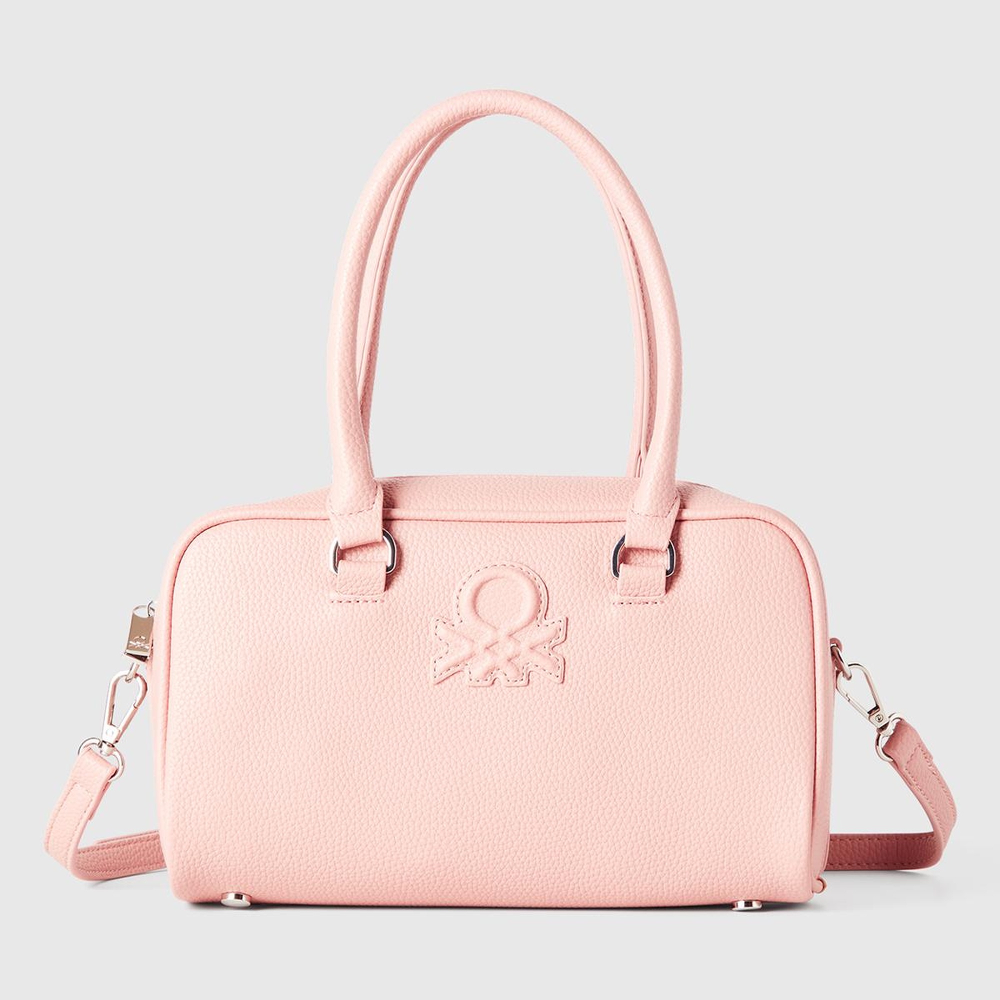 Kadın Pembe Kabartma Logolu Çift Saplı Omuz Çantası