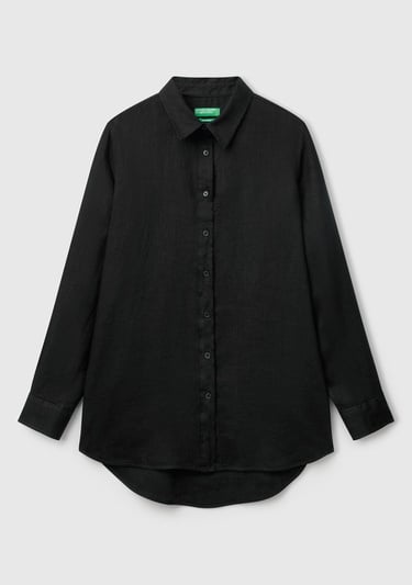  Kadın Siyah %100 Keten Gömlek